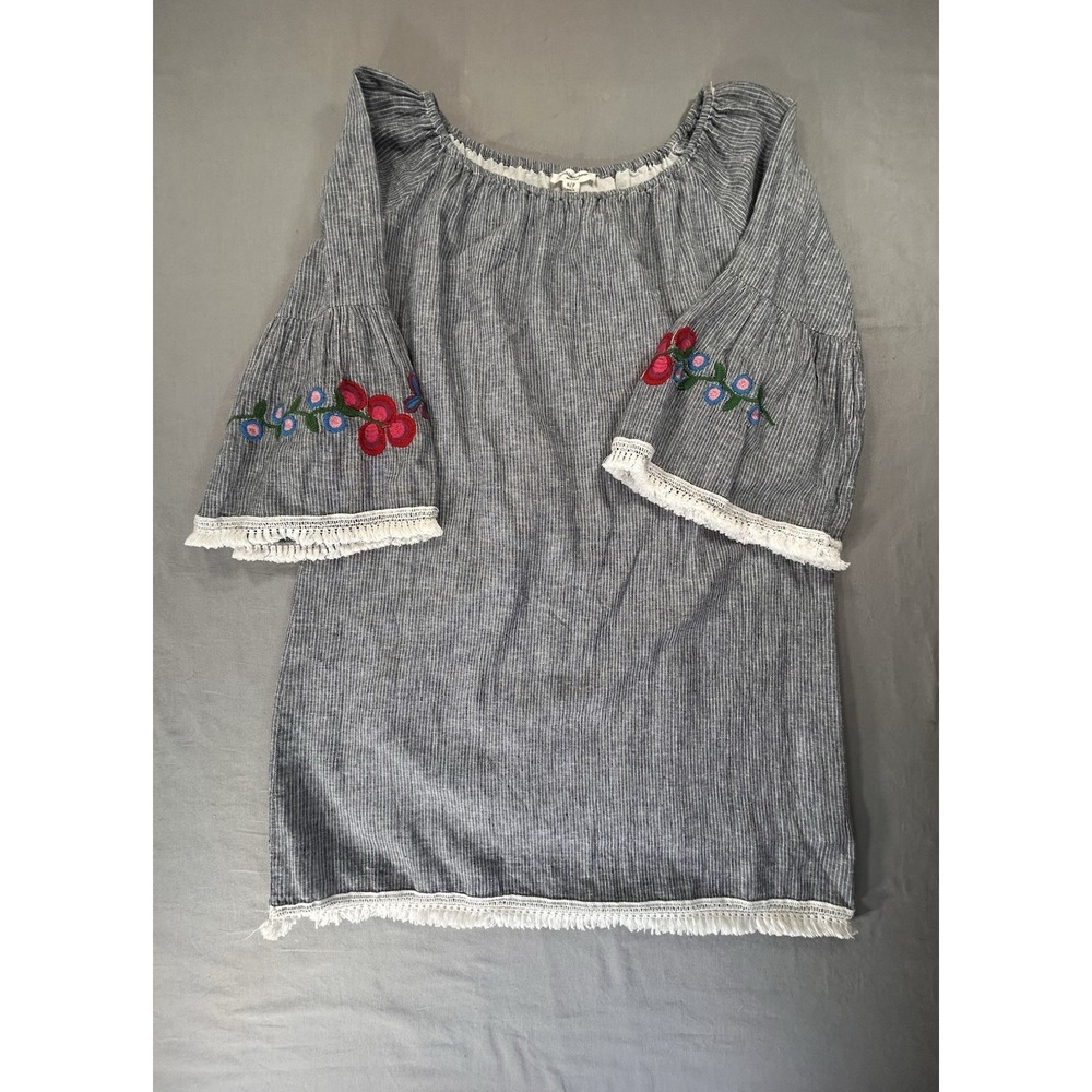 Beach Lunch Lounge‎ Striped Linen Dress Embroidered Sleeve Women's Small Casual